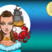 Illustrated image of a Beautiful rectangular background with Female portrait. A Crab, The moon and Cancer constellation in the background. Symbolizes the zodiac sign Cancer. Representing Cancer Season